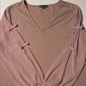 Adrianna Papell Dusty Rose V-Neck Bow Accent Blouse